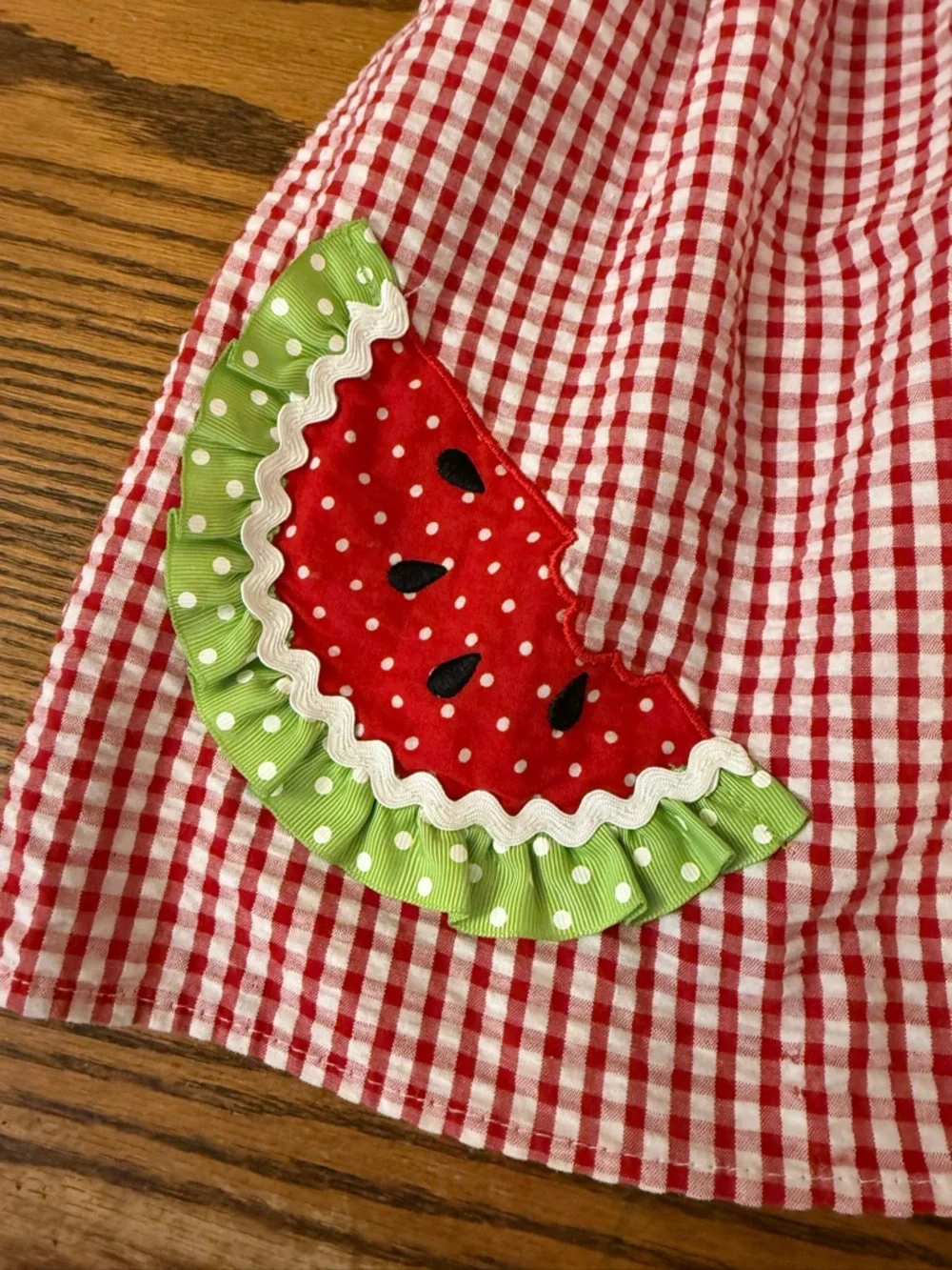 Emily Rose Toddler 4T Gingham Watermelon Appliqué Seersucker Dress Red White
